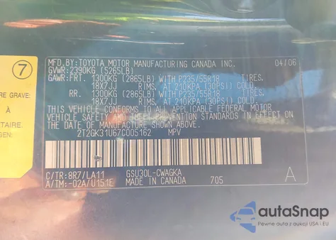 2007 Lexus Rx 350 from USA, damaged, VIN 2T2GK31U67C005162